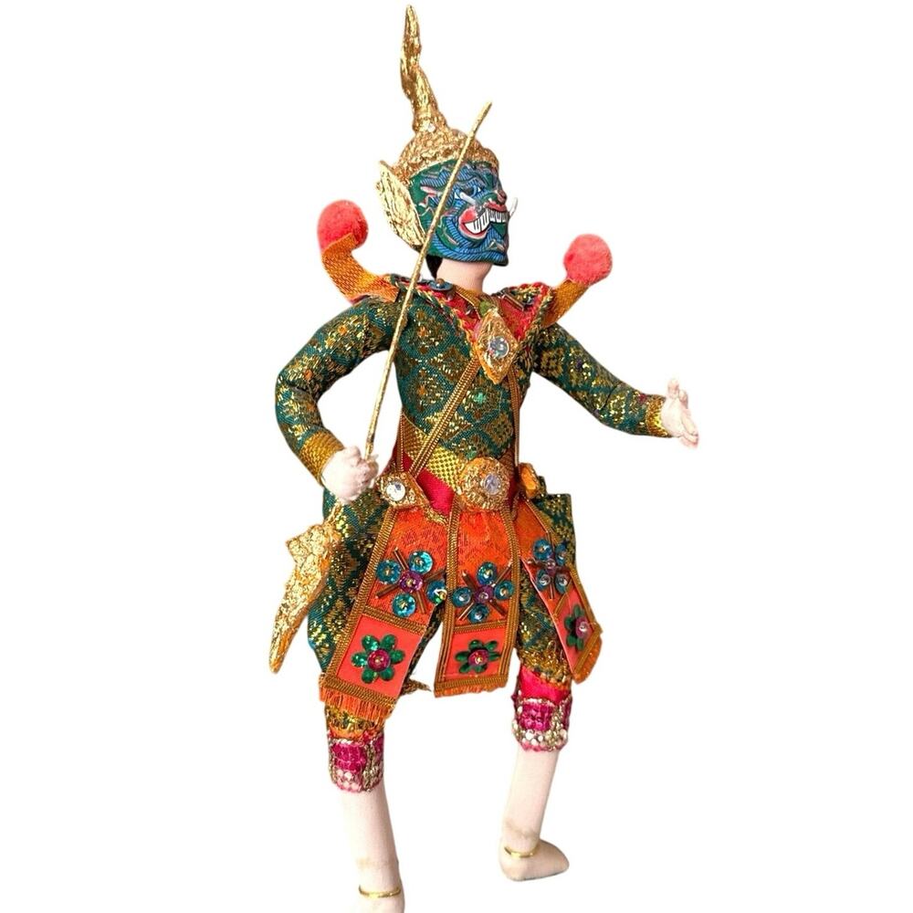Vintage Thai Khon Dancing God Doll – Green Costume (11.5”) - Picture 10 of 14